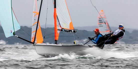Jac Bailing & Ben Sinfield sending it on a breezy day at the 29er Worlds 2026 (c)  Sander van der Borch Photography